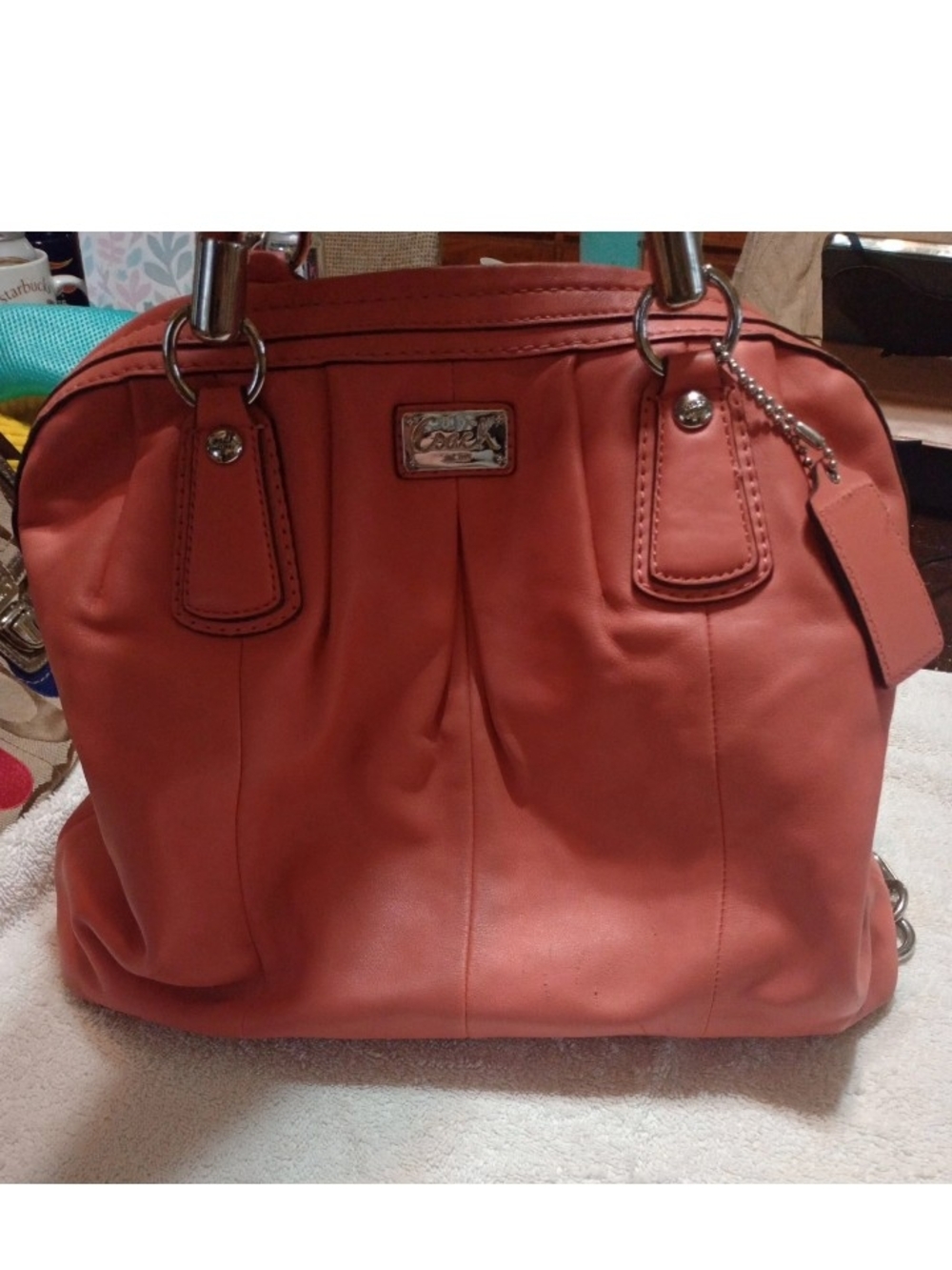Coach Pebbled Leather Satchel in Coral Pink - Picture 3 of 9